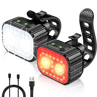 CIRYCASE Luci Bici Anteriori & Posteriori, USB Ricaricabile Luci Bicicletta LED Super Luminosa, Impermeabile IPX6 Luce Bici, 8+12 Modalità di Illuminazione per Guida Notturna, Maggiore Durata Batteria