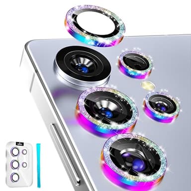 imluckies [3+2 Pellicola Fotocamera per Samsung Galaxy S25 Ultra, Brillante AR+AF Vetro Temperato & Anello in Lega di Alluminio, 9H Antigraffio Protezione Fotocamera HD Chiaro, Glitterato Colorato