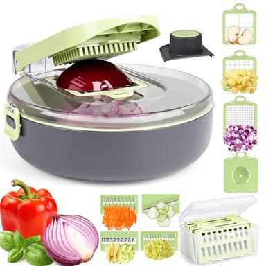 Multifuncional Taglia Verdure Multifunzione 8 in 1 Taglia Verdures Affetta Verdure Manuale Spiralizzatore di Verdure Tagliaverdure Frutta Cipolla Patate Cubetti Grattugia per Verdure Cipolle Aglio