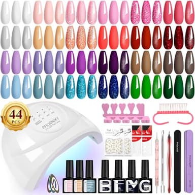 Phoenixy 28PCS Kit Unghie Semipermanente Completo con 48 W Lampada LED 24 Colori Smalto Gel Unghie U V con Base Top Coat Glitter e Matte Kit Unghie Gel Completo