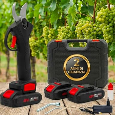 081 Store - Forbici Potatura a Batteria con 2 ANNI DI GARANZIA – Cesoie Elettriche 48V con 2 Batterie, Taglio Rami fino a 25 mm, Lame in Acciaio, Valigetta Inclusa, Forbici Elettriche Professionali