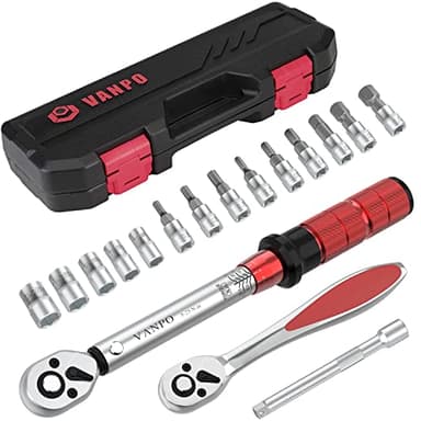 VANPO Chiave Dinamometrica 1/4", 5-25 Nm Chiavi Dinamometriche, Precisione ± 3%, 17 Pezzi Set di Manutenzione per Moto e Bici con Barra di Estensione, Cricchetto Chiave, Allen e Torx, Presa Esagonale