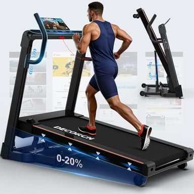 Tapis roulant professionale per la casa Decorcn, pieghevole, con inclinazione, motore silenzioso, piano di corsa di grandi dimensioni,WiFi, Bluetooth, APP, marchio di qualità tedesco