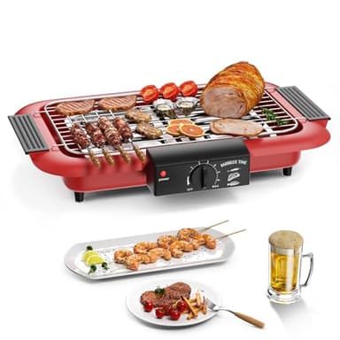 Barbecue elettrico, barbecue antiaderente senza fumo per interni/esterni, griglia portatile rimovibile ad alta potenza a doppio tubo da 2000 W per feste barbecue (rosso S)