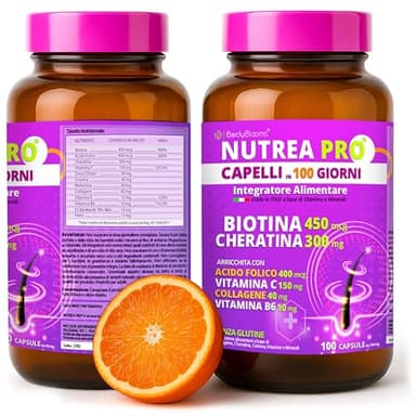 Biotina capelli in 100 giorni NUTREAPRO® |Linea integratori per capelli con 12 vitamine per capello di cui Ferro, biotina cheratina e zinco| 100 giorni di trattamento | integratore capello donna uomo
