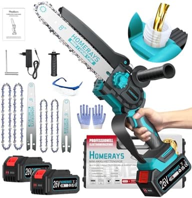 Mini Motosega a Batteria per Potatura con 8000mAh, Mini Motosega Elettrica da 8 e 6 Pollici con Oliatore Automatico e Batteria per motosega a Mano Senza spazzole 2 * 4000mAh per Cesoie da Giardino
