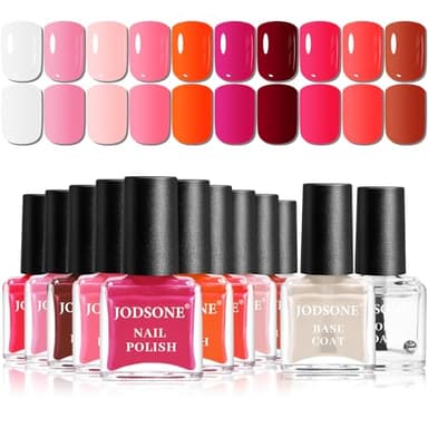 JODSONE Set di 12 smalti per unghie con 10 combinazioni di colori rosa, 2 pezzi base e top coat, smalto ad asciugatura rapida per donne bellezza regalo
