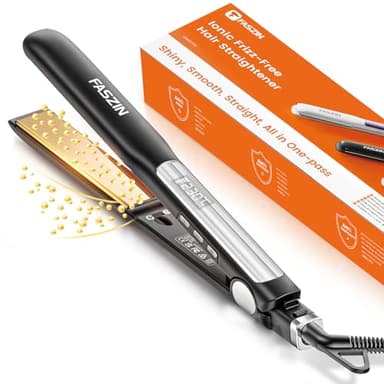 Faszin Piastra Capelli Professionale 2-In-1, Piastre Ioniche di Titanio, Riscaldamento In Soli 20 Secondi, Display LCD Chiaro, Ideale Per Capelli Lisci, Ricci e Mossi (Nero)