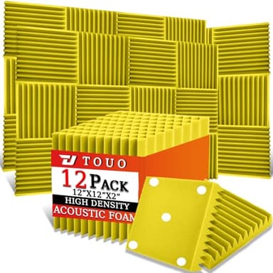 TOUO Pannelli acustici 12 pezzi 30×30×5 cm Giallo in schiuma piramidale ad alta densità Fonoassorbenti per pareti e soffitti Studio Ufficio Gaming