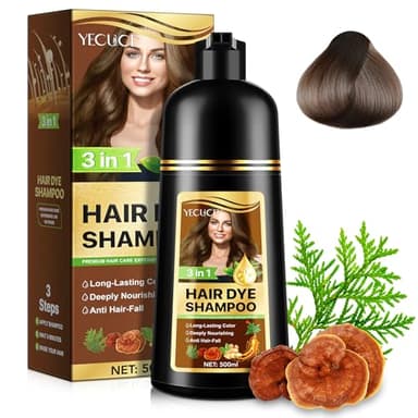 Shampoo Colorante Donna Uomo 500 ML Shampoo Colorante Capelli Bianchi Capelli Colorati Istantaneo Hair Dye 3 In 1 Istantanee Nutriente, Rinforzante E Di Lunga Durata (Castano Scuro)