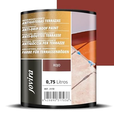 JOVIRA PINTURAS Pittura impermeabilizzante antigoccia per terrazze. Gomma elastica. Previene le perdite su tutti i tipi di tetti e terrazze. (750 ml, Rosso)