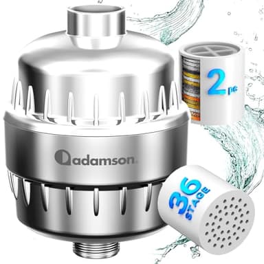 Adamson Filtro Doccia Anticalcare – 36 Stadi Filtro Acqua Doccia – Riduce Calcare e Cloro – Protegge Pelle e Capelli – Shower Filter Facile da Installare – 1 Cartuccia Extra Inclusa