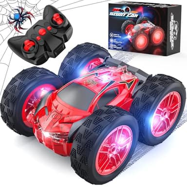 Spider Macchina Telecomandata per Bambini, Auto Radiocomandata Giochi Bambino 3 4 5 6 7 Anni, Rotazione a 360° Auto Acrobatica con Luci, Monster Truck Ragazzi Regali Giocattoli Natale Compleanno Rosso