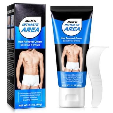 Mens Hair Removal Cream, Intima Hair Remove Cream per Maschio- Extra Gentle Painless Crema Depilatoria per Aree Sensibili - 60g per Genitali, Bikini, Pubo, Gambe & Bum, Giù Sotto, Idratazione 24 ore