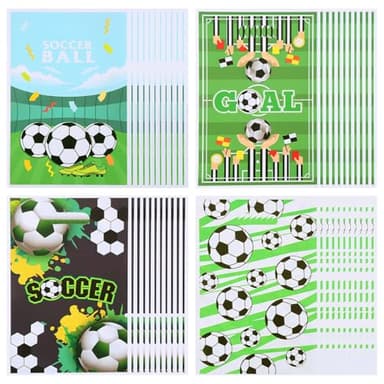 50 sacchetti regalo a tema calcio, sacchetti di plastica per snack con manici, regali e bomboniere per adolescenti a tema calcio, feste di partite, snack, caramelle e articoli per feste di compleanno