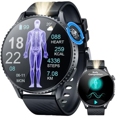 Orologio Smartwatch Uomo Cardiofrequenzimetro Orologi: 1.56" AMOLED Intelligenti Watch con ECG HRV Sonno 𝐆li𝐜𝐞𝐦𝐢𝐚 Pressione Sanguigna SOS Pulsante Torcia LED Sportive Compatibile iOS e Android