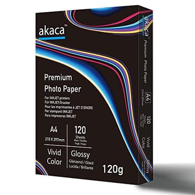 akaca Carta Fotografica Lucida Ultra Thin Premium Glossy Photo Paper, A4 (210 x 297 mm), 120 Fogli, 120g, per Tutte Stampanti A Getto d'inchiostro
