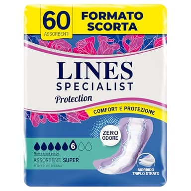 Lines Specialist Protection Super, Assorbenti per Incontinenza, Cartone da 60 Pezzi