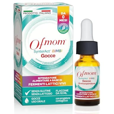 Ofmom SynterAct® BIMBI, Integratore Alimentare per Bambini con Fermenti Lattici Vivi, dai 0 Mesi, Favorisce l'Equilibrio della Flora Intestinale, Insapore e Inodore, Made in Italy, 10 ml