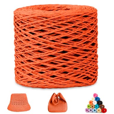 CAMAL Raffia Filato per Uncinetto di Borse, 1.5mm x 200m Filo di Carta, Morbido Rafia Colorata Paglia Fettuccia per Uncinetto Borsa da Spiaggia, Fai Da Te (Arancione)