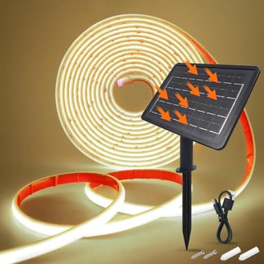 HEGEHE 24V Striscia solare per esterni [2M, bianco naturale], IP68 Impermeabile Striscia neon COB LED flessibile per interni, 2400MAH, 8 modalità di illuminazione, Illuminazione giardino/patio/balcone