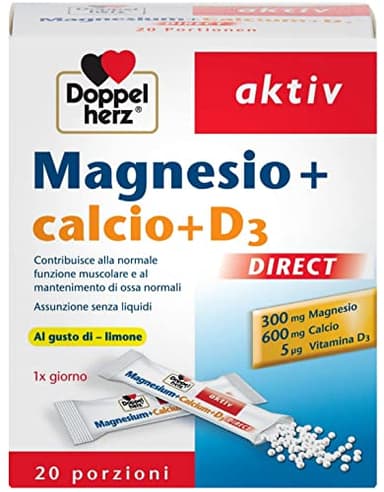 Magnesio + Calcio + Vitamina D3 DIRECT – 20 Bustine – Integratore per Muscoli e Ossa – Senza Acqua – Gusto Limone - Doppelherz