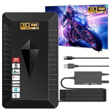 Antenna TV Interna Amplificata Potente e Portatile,650KM+ Antenna Digitale Terrestre da Interno/Esterna Amplificata Potente Supporto 4K 1080p DVB-T/DVB-T2 VHF UHF, Cavo Coassiale 10M