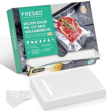 FRESKO Sacchetti Sottovuoto Alimenti 120pcs 20x30cm, Sacchetti per Sottovuoto Testurizzato di Grado Commerciale per Cottura Sottovuoto, Sacchetti Pretagliati Senza BPA e Approvati Dalla FDA