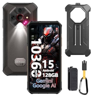 Ulefone Armor X16 Rugged Smartphone Android 15, 12GB+128GB/SD-2TB, 48MP+16MP+20MP Visione Notturna con 133LUM Torcia Abbagliante 6.56" 10360mAh Helio G91, 3-Slots/Face ID/Fingerprint/GPS/OTG/NFC Nero