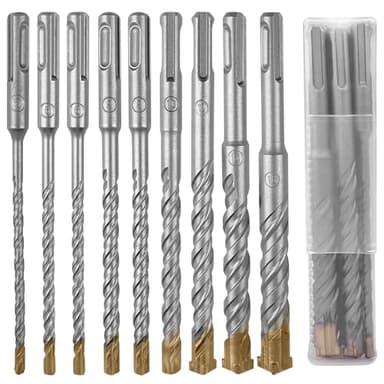 Rseuphiee Set di Punte per Trapano a Percussione SDS Plus, 9 Pezzi Punte da Trapano Ha 4 taglienti, 5/6/6/8/8/10/12/14/16 x 160 mm, Da utilizzare su calcestruzzo, mattoni, cemento, pietra, piastrelle