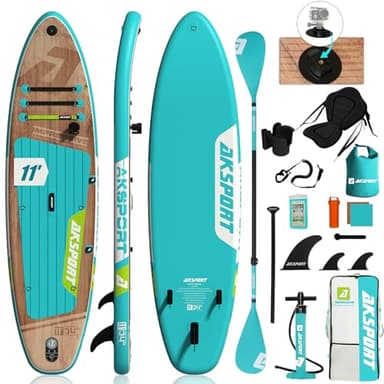 AKSPORT Tavola da Paddle Gonfiabile 11' x 34'' x 6'' con Accessori Completi, Design Ampio e Stabile, Superficie Antiscivolo – SUP/Kayak 2-in-1 Convertibile per Pagaiare/Pesca