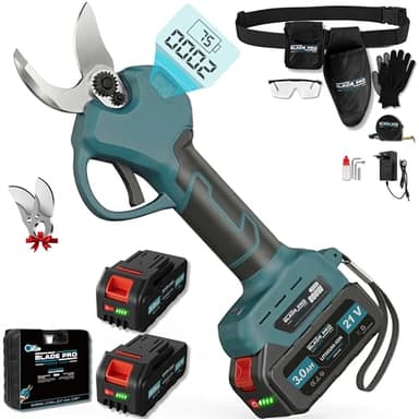 Forbici Potatura a Batteria 6000mAh Brushless fino a 40mm — Cesoie a Batteria Professionali — 2 Batterie 21V — Lama SK5 — Kit Completo 10 Pezzi BLADEPRO
