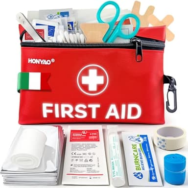 HONYAO Mini Kit Pronto Soccorso 105 Pezzi, Kit di Primo Soccorso per Trekking Viaggio Montagna Auto Moto Casa, Rosso