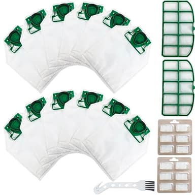 Arcets Kit 12 Sacchetti compatibile per Folletto VK200 VK220S FP 220 FP 220S | 12 Sacchetti Aspirapolvere Microfibra a 5 Strati con 2 Filtro Motore e Spazzolino