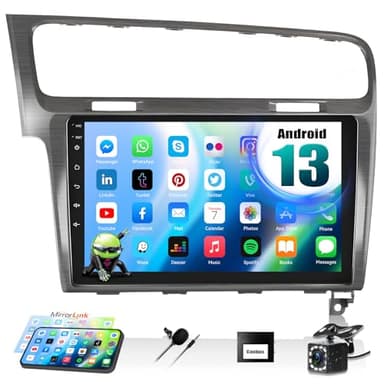 CAMECHO 10.1 Pollici Autoradio Android 13 per VW Golf 7 2013-2018 con Navigatore Satellitare, Doppio Din Radio con Schermo con Bluetooth WiFi FM/RDS SpiegelLink+Telecamera Posteriore+Canbus+Mic