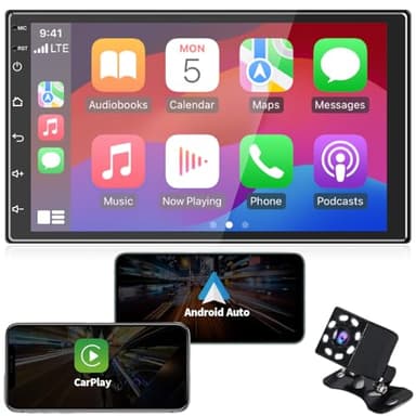 ANKEWAY Nuovo 7 Pollici [2G+32G] Android Autoradio 2 DIN con CarPlay+Android Auto+WiFi+Bluetooth+RDS/FM+GPS Nav+Backup Cam+Doppia USB+Mic, 1080P HD Touch Screen Sistema Multimediale per Auto