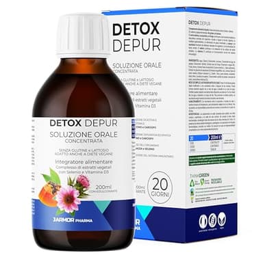 Detox Depur Sciroppo 200 ml – Super Concentrato | Depurazione Fegato e Intestino con Cardo mariano, Carciofo Finocchio, Echinacea, Papaia, Selenio e Vitamina D3