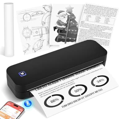 GuKKK Stampante Termica Portatile A4, Stampante Termica Piccola con Bluetooth, Stampante Mobile Wireless Supporta Carta Termica A4 210 x 297 mm, Compatible with Android iOS,per Ufficio Studio (Nero)