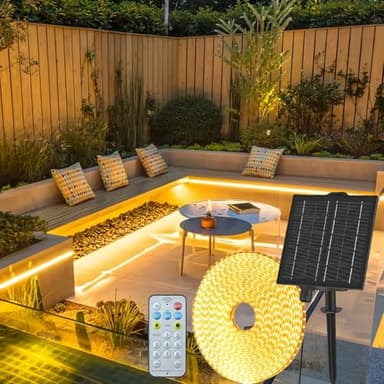 Gaoxun - Striscia LED solare per esterni, 15 m, 960 LED, impermeabile IP68, con telecomando, dimmerabile, 8 modalità, nastro LED flessibile per giardino, veranda, balcone, gazebo, ombrello