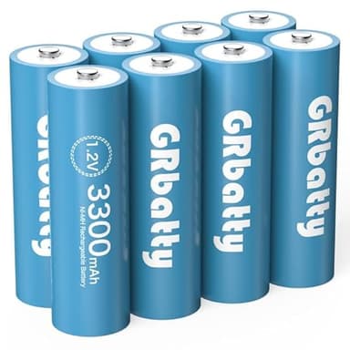 GRbatty Batterie Ricaricabili AA 3300mAh Ad Alta Capacità,1.2V NiMH Pile Ricaricabili AA con 1200 Tech Confezione da 8
