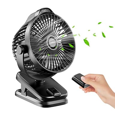 8000 mAh USB Ventilatore da tavolo piccolo con clip, telecomando, display a LED, 5 velocità 360° Rotante, portatile ventilatore a batteria ricaricabile, silenzioso mini fan per ufficio casa campeggio