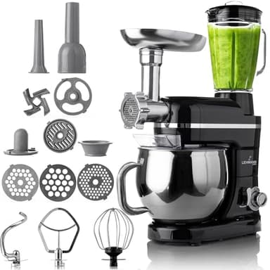 Lehmann Robot da Cucina Universale 3 in 1 Set | Mescolatore con Sistema di Agitazione Planetaria | Robot Multifunzione con Tritacarne | Con Spremiagrumi da 1,5 L e Ciotola in Acciaio Inox da 5 L