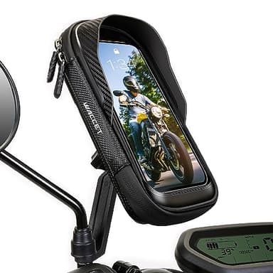 WACCET Porta Cellulare Moto Impermeabile, Porta Telefono Motocicletta con 360 Gradi Rotabile Supporto Cellulare Scooter Specchietto con Touch ID per Smartphone da 4,0-7,2 Pollici (Nero)