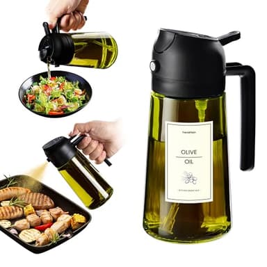 TrendPlain Spruzzino Olio per Friggitrice Aria 470ml, Dosatore Olio 2 in 1, Oliera Spray per Cucina, Insalata e Aceto, Accessori Cucina con Etichette e Protezione dalla Luce - Nero