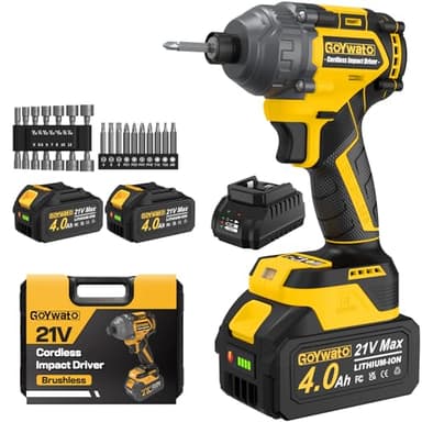 1/4" Avvitatore a Impulsi 300 Nm, 21V Avvitatore a Percussione Brushless, Serrare e Rimuovere Rapidamente le Viti, Avvitatore ad Impulsi con Batteria 2 * 4000mAh & 14 Prese & 10 Punte per Cacciavite