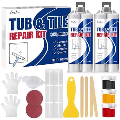 Kit Riparazione Piastrelle della Vasca - Stucco per Piastrelle per la Riparazione di Graffi, Ammaccature e Fori su Vasca, Pavimento Piastrellato, Lavandino, Bagno, Perfetto Restauro di Ceramica