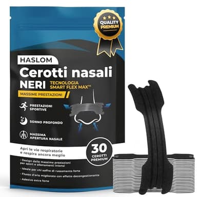 Haslom® 30 CEROTTI NASALI SPORT Premium. cerotti nasali antirussamento, cerotti per non russare, cerotti naso nasal strips, cerottini nasali, Massima adesione per sport e sonno
