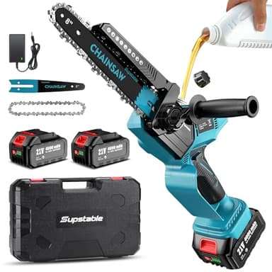 Supstable Mini Motosega a Batteria 1300W, 8/6 Pollici Motoseghe Elettrica Brushless 8000mAh, Oliatore Automatico, Tensione Catena Senza Attrezzi, Sega a Batteria per Potatura, Artigianato e Progetti