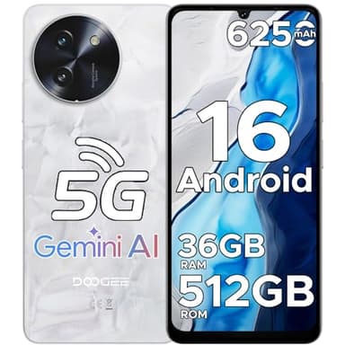 DOOGEE Note 59 Pro+ Smartphone 5G Android 16 Gemini AI, 512GB ROM+36(12+24) GB RAM Telefono Cellulare, 6250mAh 6.75" HD+120Hz Schermo Telefoni 50MP+8MP, Cellulari Face Unlock/Fingerprint/NFC, Bianco