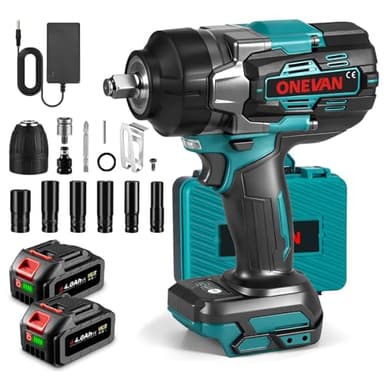 ONEVAN avvitatore a impulsi a batteria, 1700Nm Brushless avvitatore ad impulsi con 2 batterie da 4,0 Ah, 1/2" avvitatore a percussione senza fili, pistola a impulsi a batteria con 6 prese (Blu)